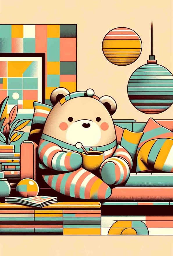 Playful Pajama Bear in Pastel Bliss — art print