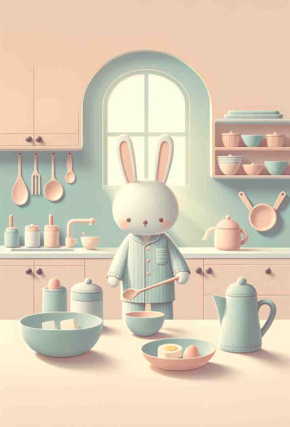 Morning Tranquility: Pajama-Clad Rabbit — art print