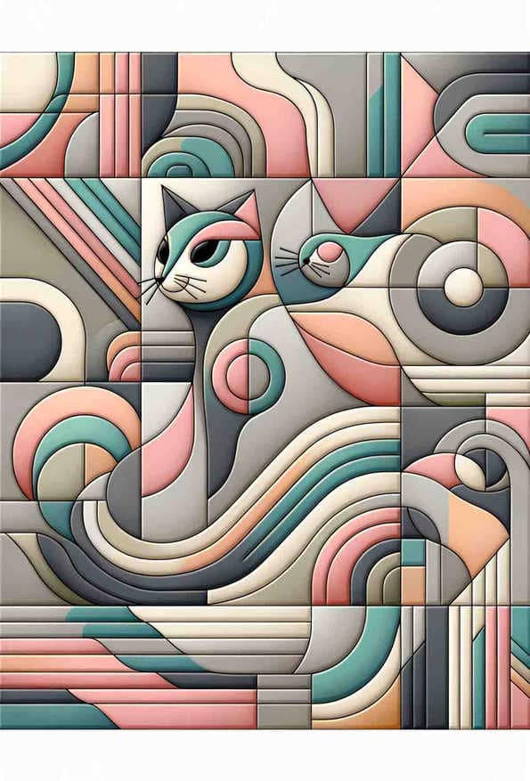 Whimsical Geometric Felines — art print