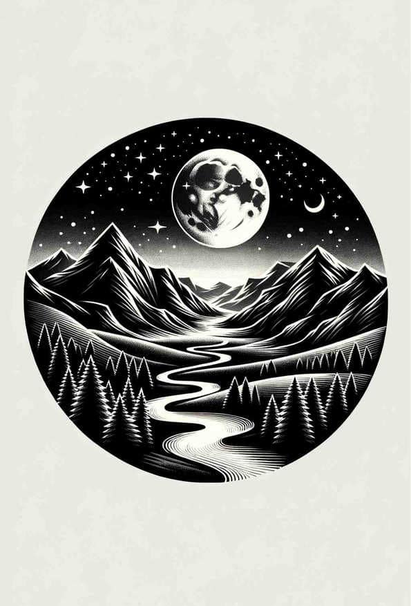 Moonlit Mountain Serenity — art print