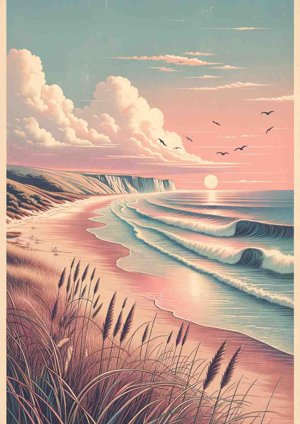Nostalgic Sunrise: A Coastal Reverie — art print