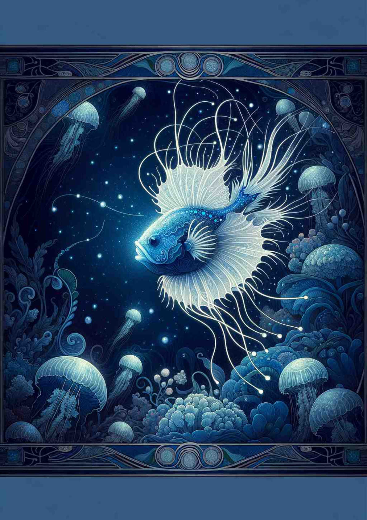 Ethereal Angler: An Art Nouveau Aquatic Dreamscape — art print