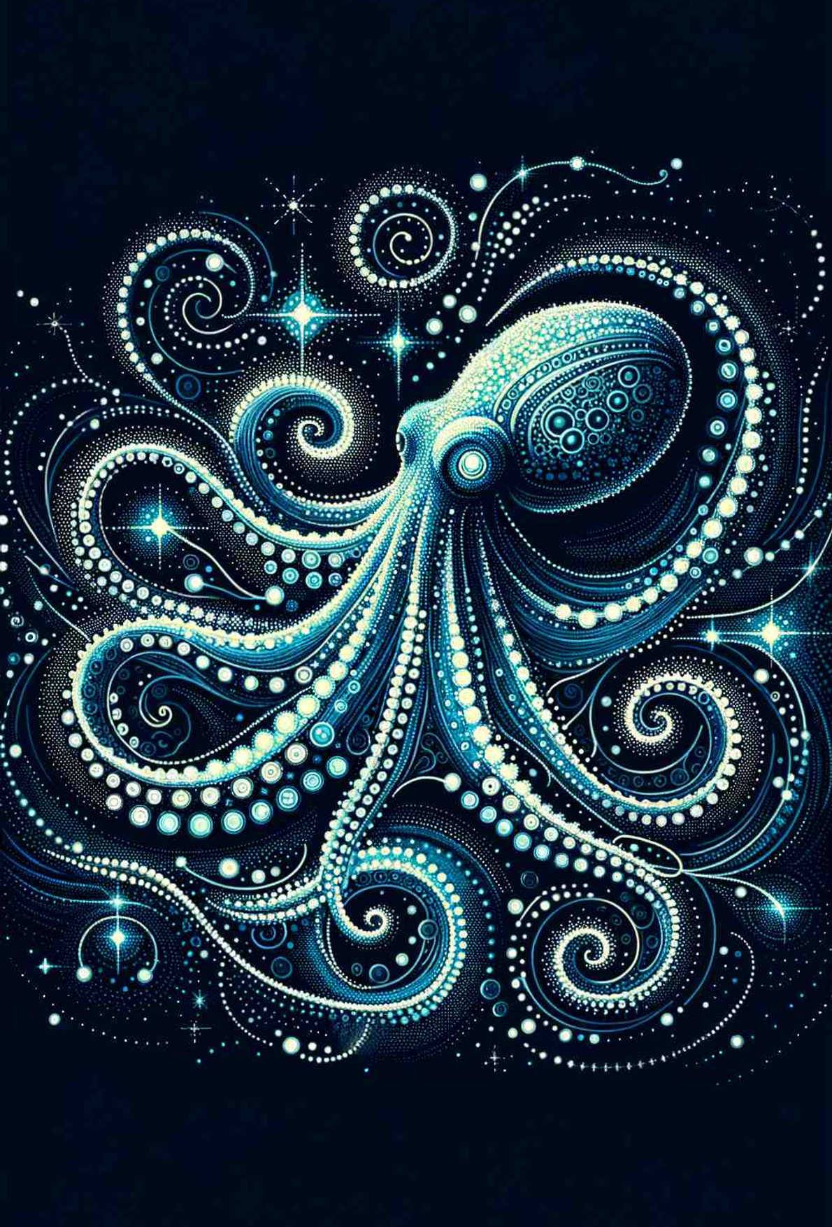 Bioluminescent Octopus: A Pointillist Ode — art print
