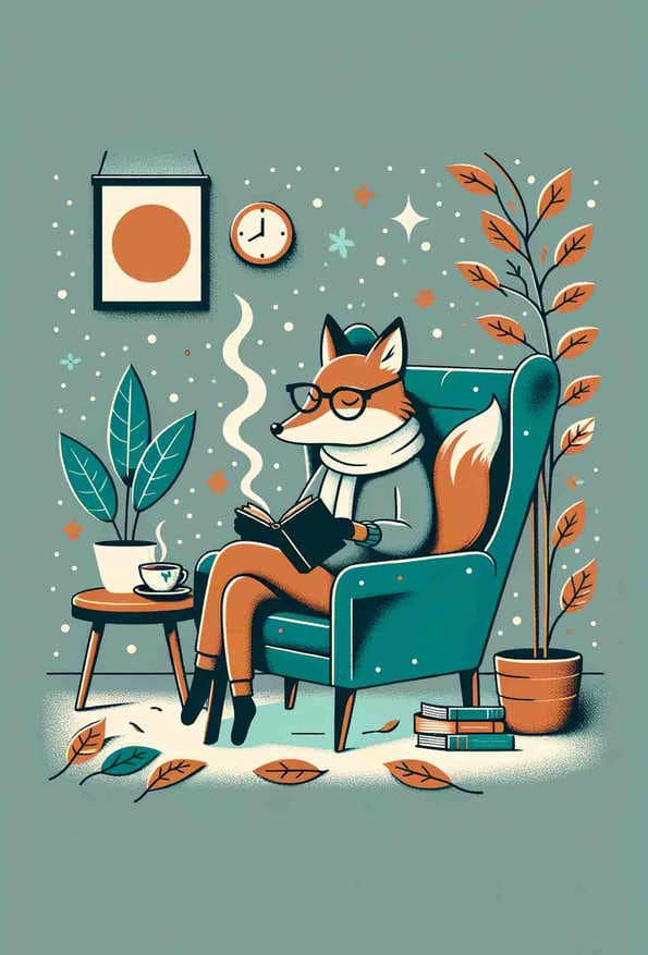 Whimsical Reading Fox — art print