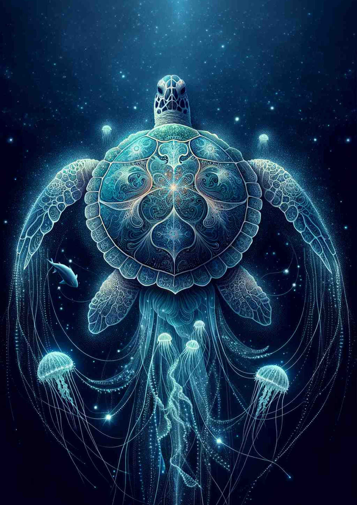 Bioluminescent Turtle Reverie — art print