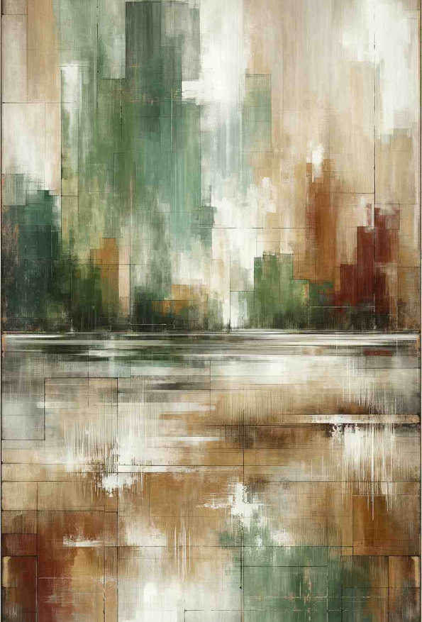 Rustic Serenity in Green and Midnight — art print