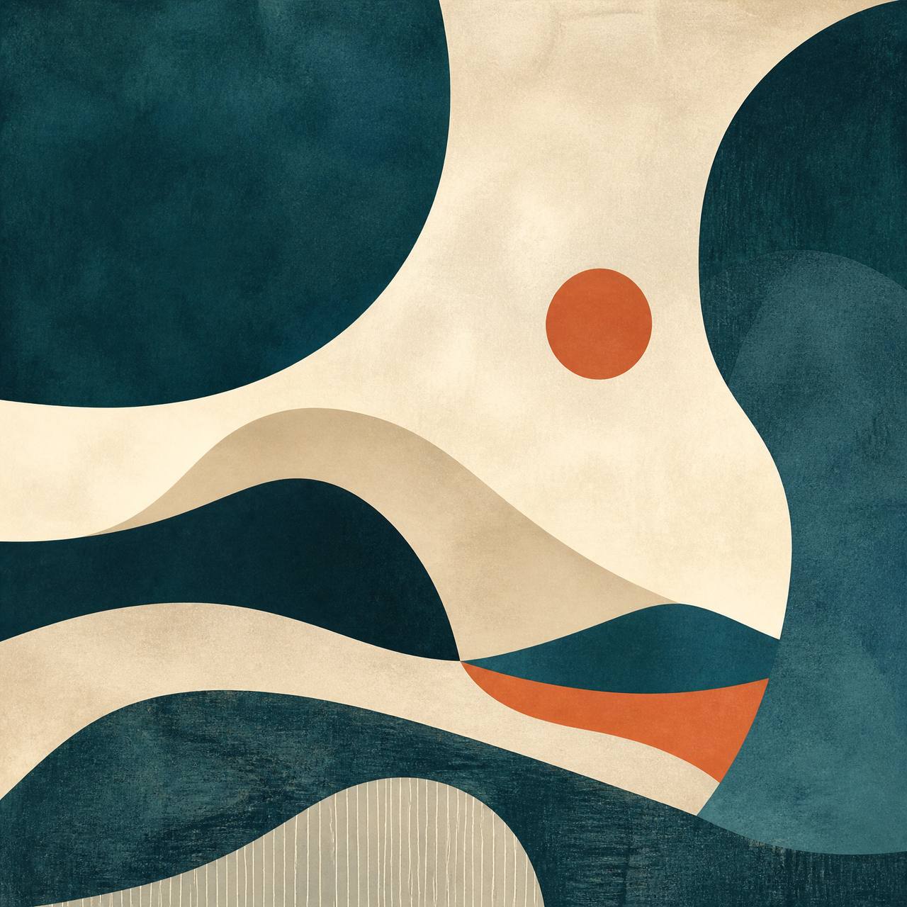 Abstract Teal & Ivory Square — art print