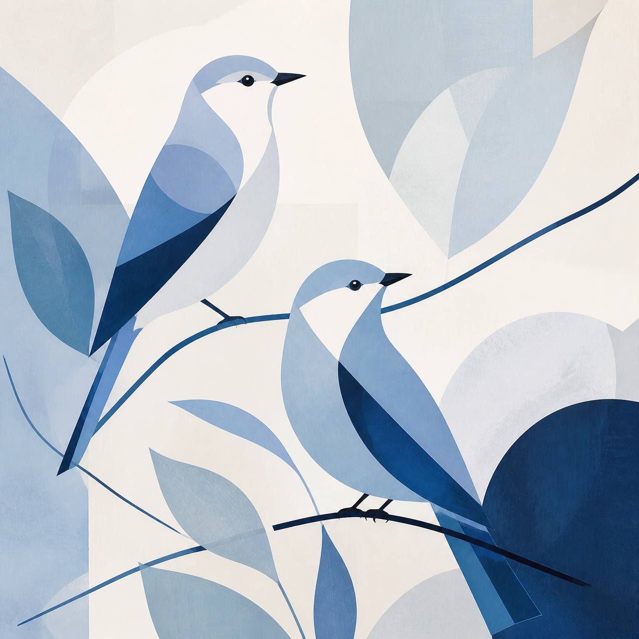 Modern Abstract Blue Birds — art print