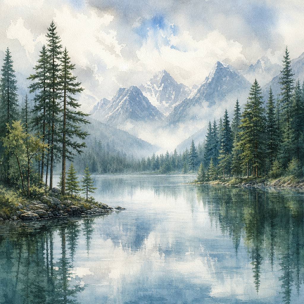 Serene Forest Lake Watercolor — art print