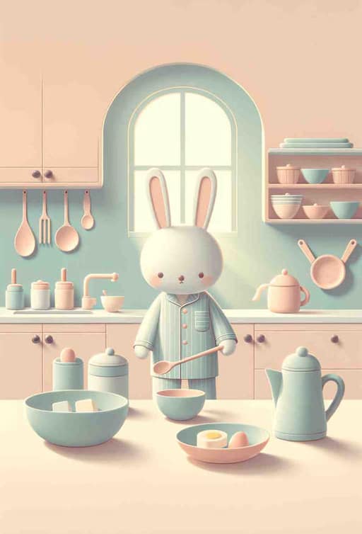 Morning Tranquility: Pajama-Clad Rabbit - Wall Art Print