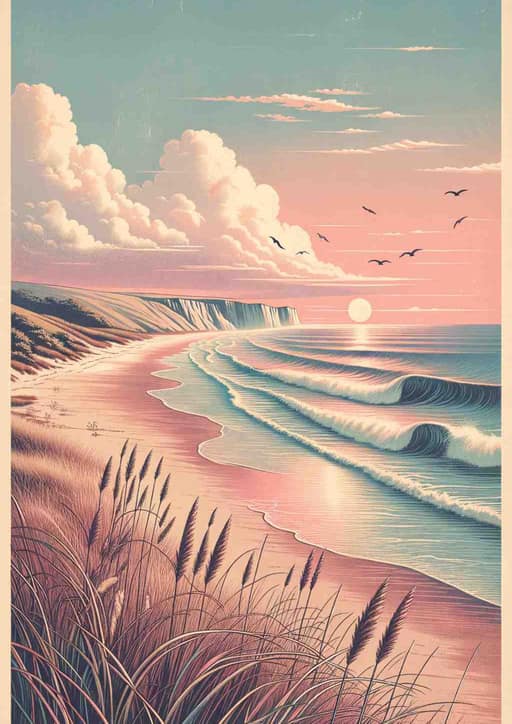 Nostalgic Sunrise: A Coastal Reverie - Wall Art Print