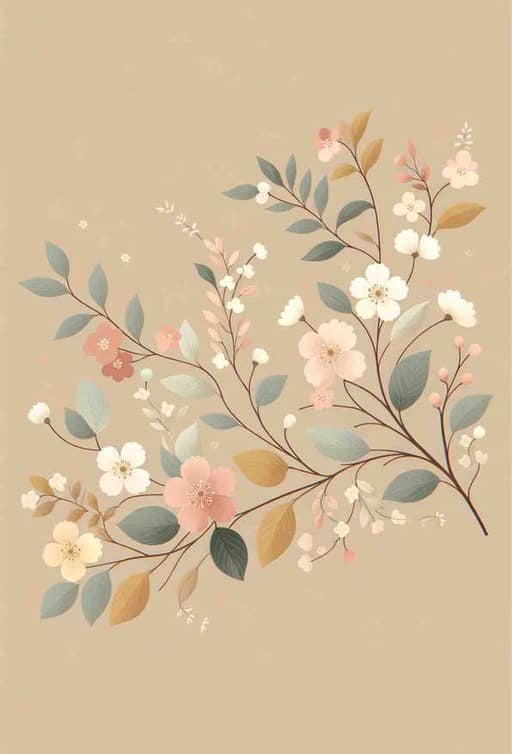 Pastel Blossoms on Beige Background - Wall Art Print