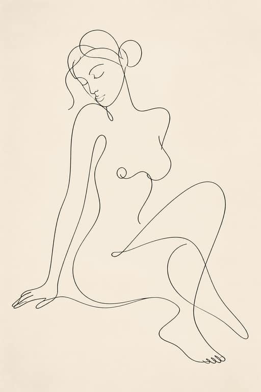 Minimalist Continuous-Line Female Figure - Wall Art Print