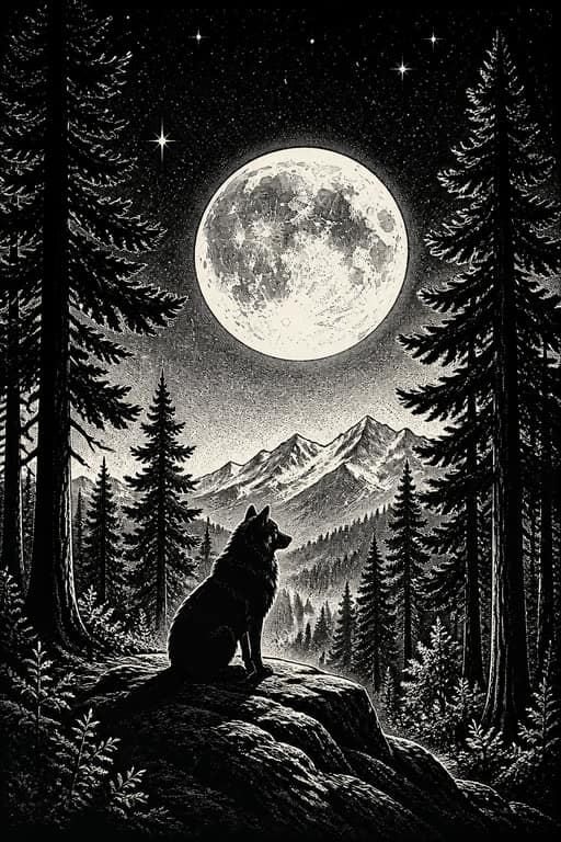 Moonlit Forest Silhouette - Wall Art Print