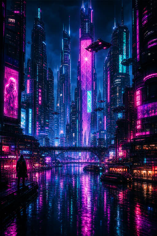 Neon Cyberpunk Cityscape - Wall Art Print