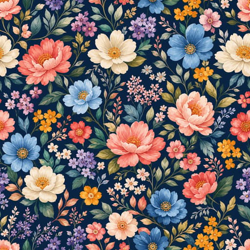 Multicolor Floral Repeat Pattern - Wall Art Print