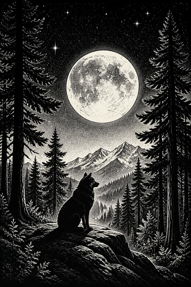 Moonlit Forest Silhouette - Wall Art Print
