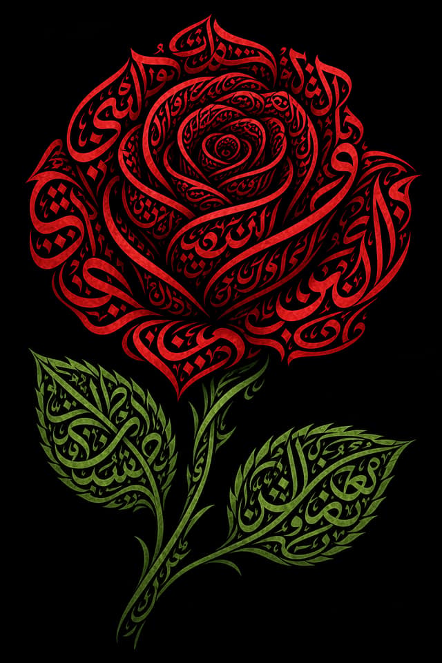 Arabic Calligraphy Red Rose - Wall Art Print