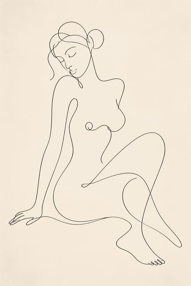 Minimalist Continuous-Line Female Figure - Wall Art Print